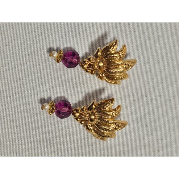 Vintage Avon Gold tone Purple Crystal Post-back Earrings - Picture 1 of 9